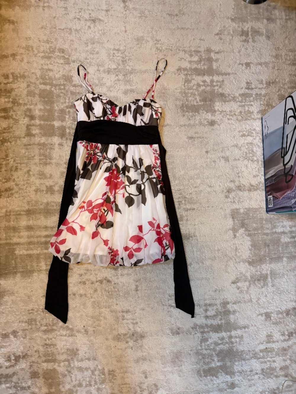 2000s brown and pink flower dress with brown tie bow